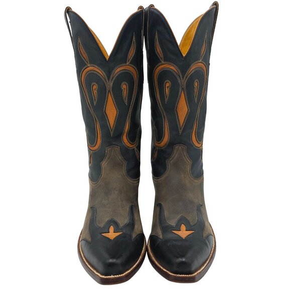 Heritage Boots Taupe Gray Orange Suede Leather Cowboy Western Boots Mens 10 CBC - Picture 8 of 16